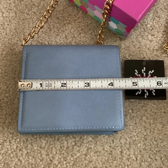 OLIVIA MILLER Faux Leather Blue Wallet With Gold Chain Strap NWT and Gift Box - Picture 11 of 16